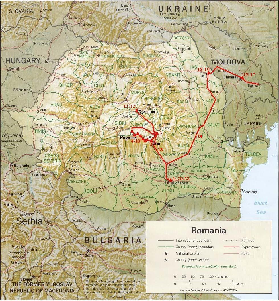 Kaart Roemenië en Moldavië